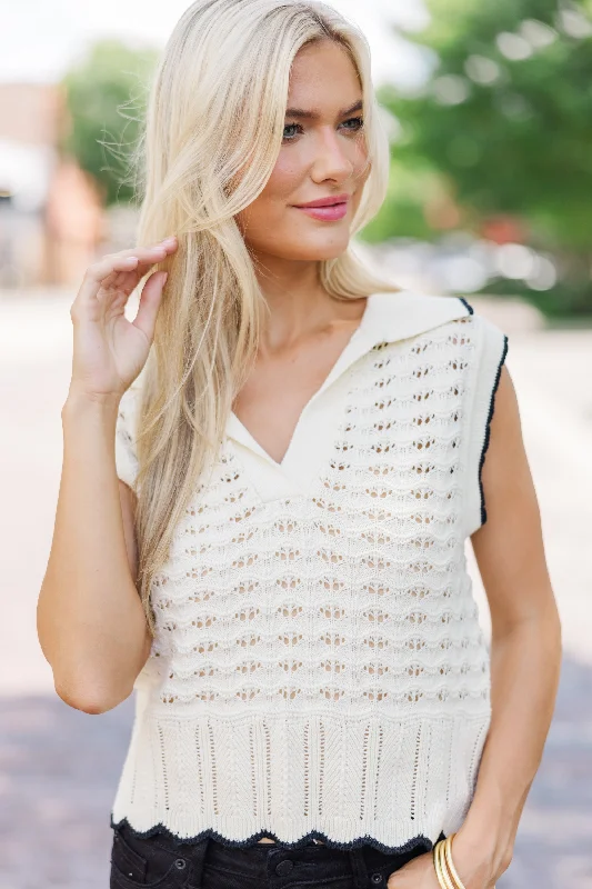 Proud Moment Cream White Textured Sweater Refined Women's Velvet