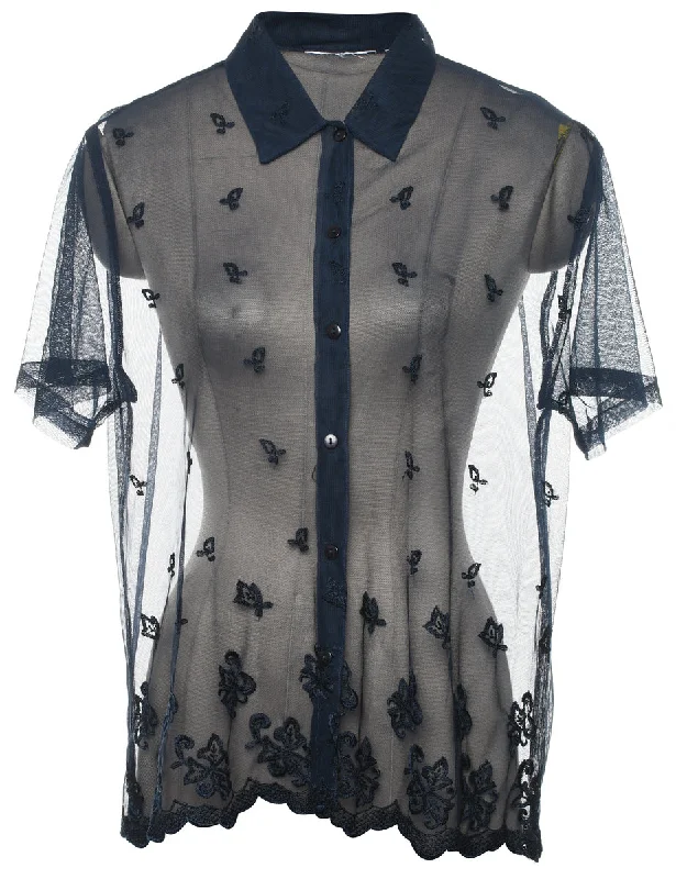 Sheer Effect Navy Shirt - L Laid - back Women's Style