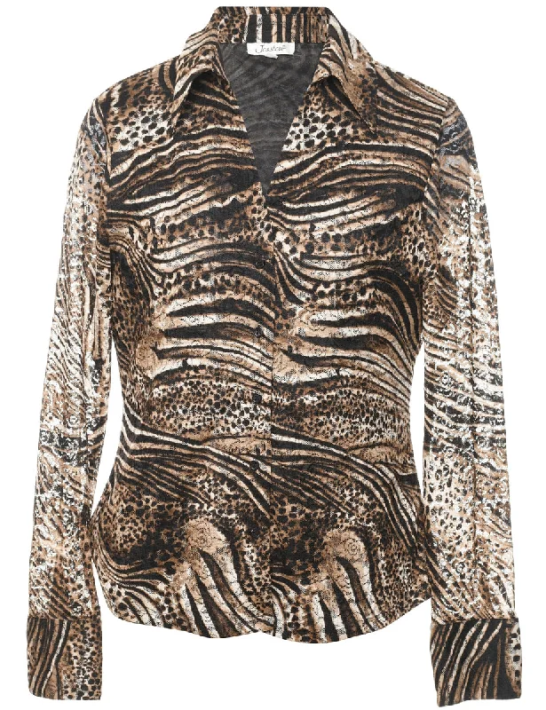 Leopard Print Blouse - L Youthful Women's Anime - inspired