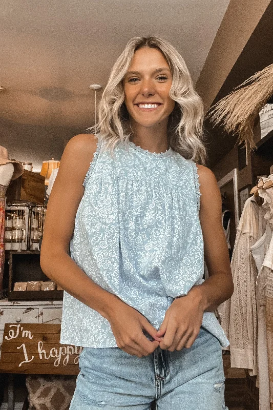 Baby Blue Floral Tank Minimalist Women's Casual