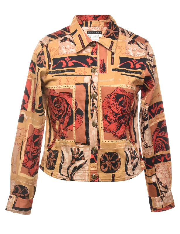 Floral Pattern Jacket - M Laid - back Women's Vibe