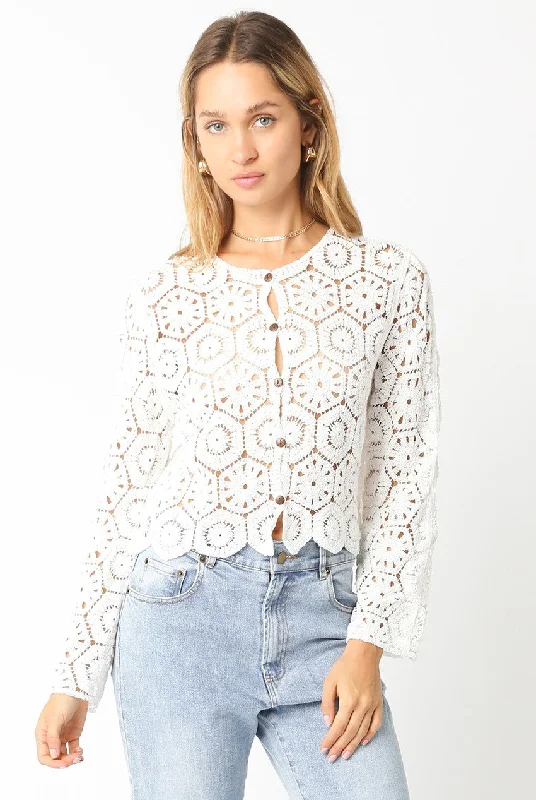 Felicia Crochet Lace Jacket Top in White Street
