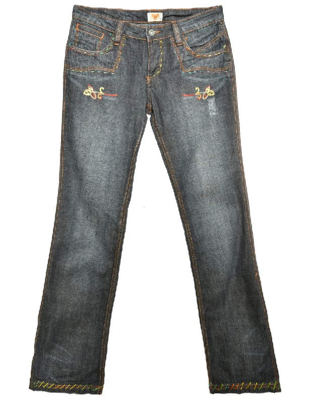 Zip Front Straight Fit Jeans - W30 L35 Minimalist Women's Casual