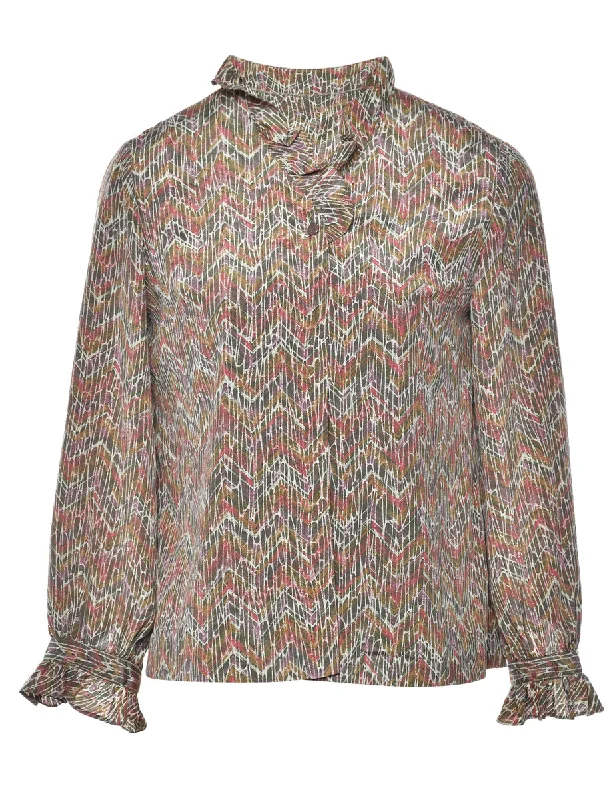 Geometric Print Frilly Blouse - M Classic Women's Pin - striped