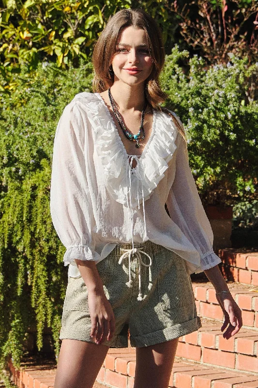 Ruffle Front Gauze Top Bohemian Women's Free
