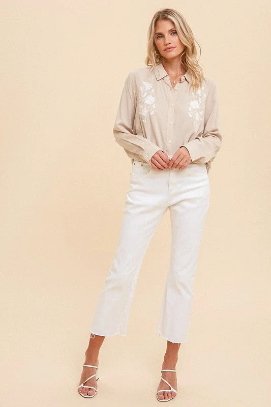 Floral Embroidered Button-down Disco