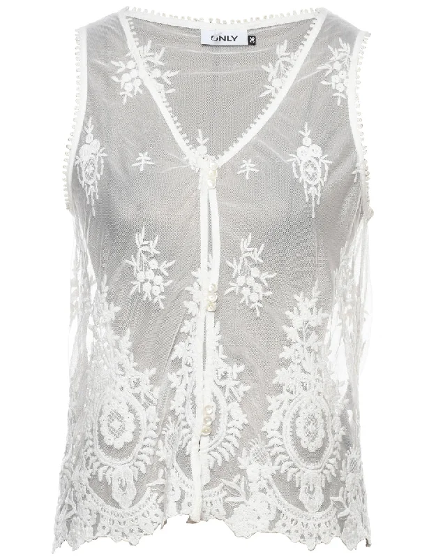 Sheer White Evening Blouse - M Refined Women's 