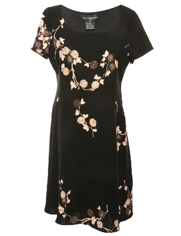 Floral Square Neck Day Dress - L Sophisticated Women's 