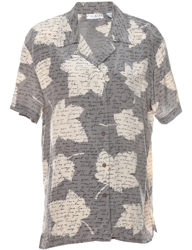 Grey Silk Printed Top - L Stylish Women's Neon