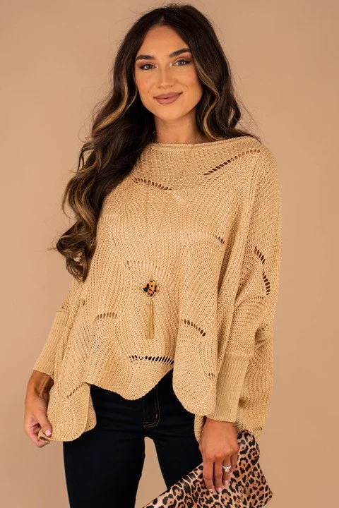 Happy With You Beige Brown Loose Knit Sweater Edgy Women's Punk