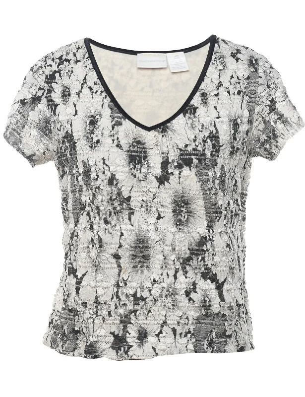 Floral Printed Top - L Feminine Women's Style 