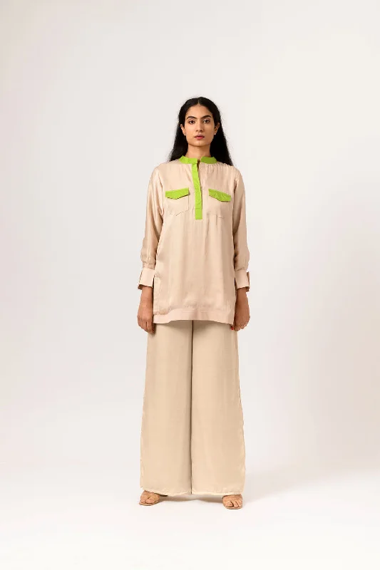 Ecru-Green Full Sleeve Blouse Bohemian Women's Free