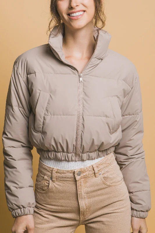 The Way Ivory Puffer Jacket in Taupe Preppy Women's College