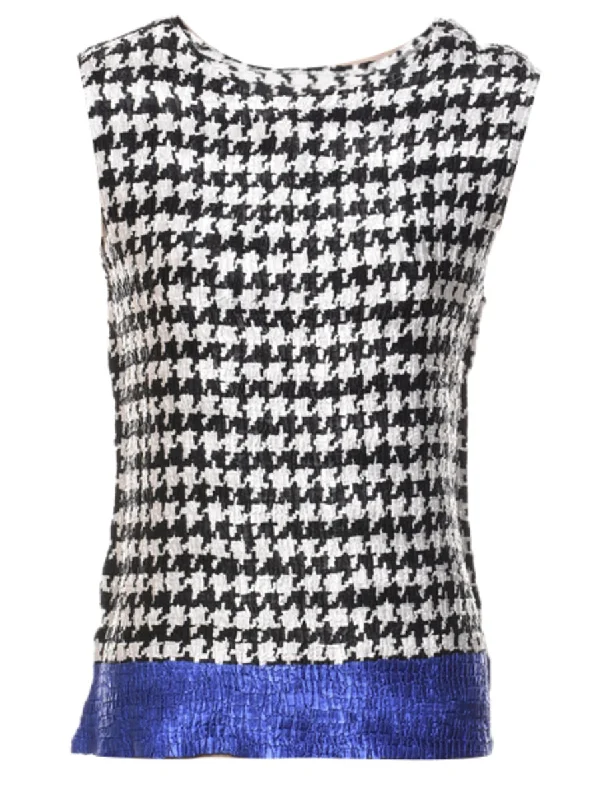 A Houndstooth Check Printed Top - M Trendy Women's Oversized