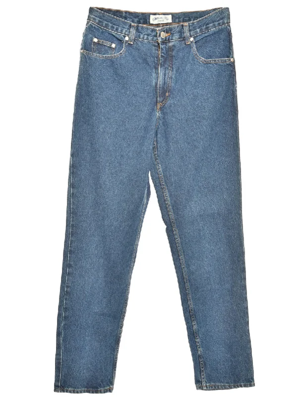 Zip Front Stone Wash Straight Fit Jeans - W34 L32 Confident Women's High - fashion
