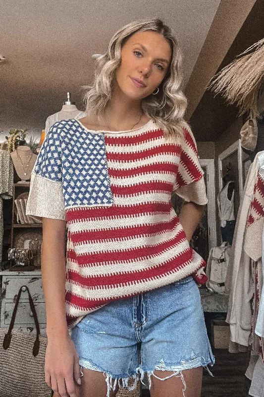 Star & Stripes Sweater Hip Women's Retro