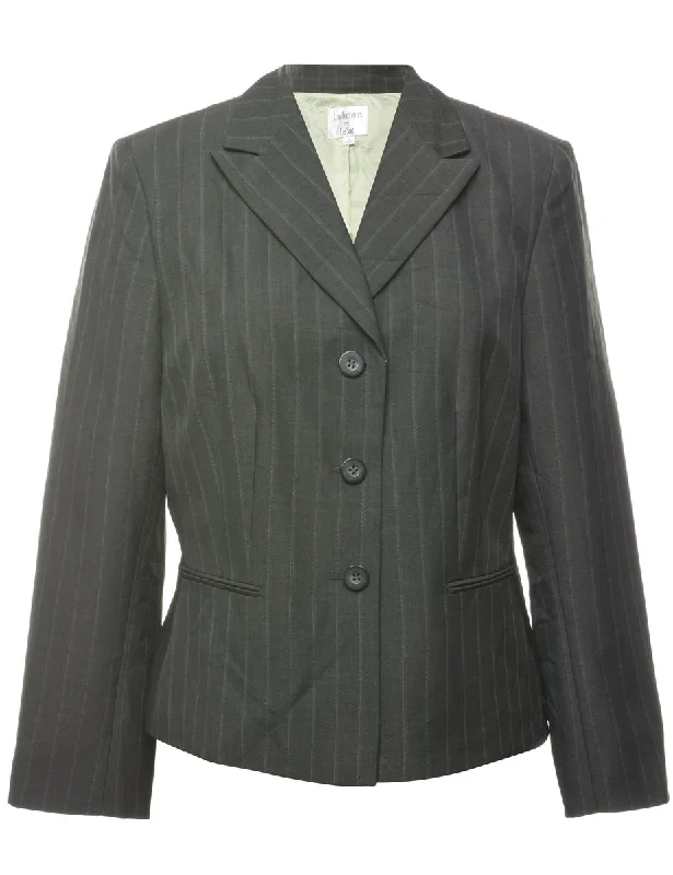 Pinstriped Dark Grey Blazer - L Cozy Women's Sherpa - lined