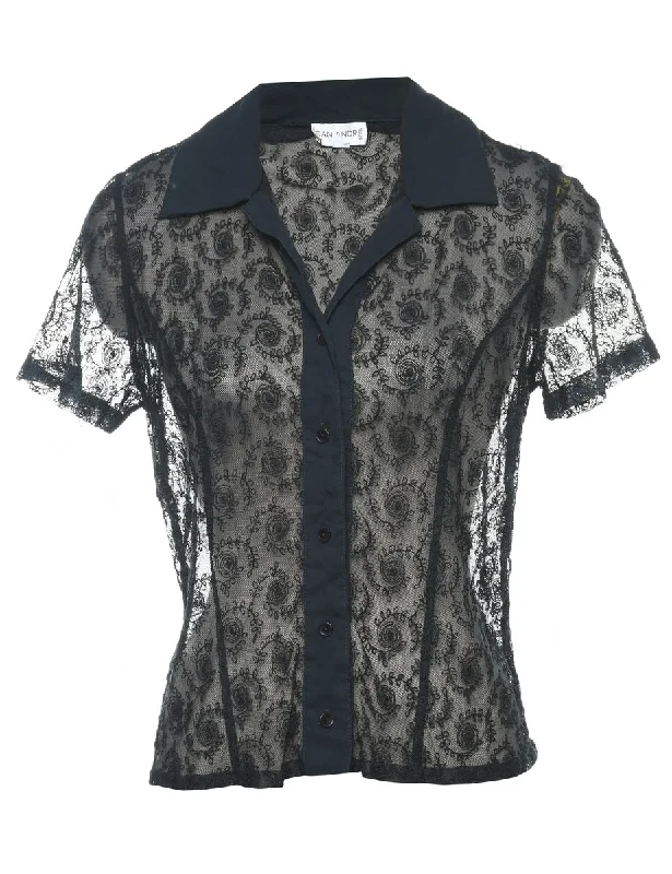 Black Evening Blouse - L Monochromatic Office Style