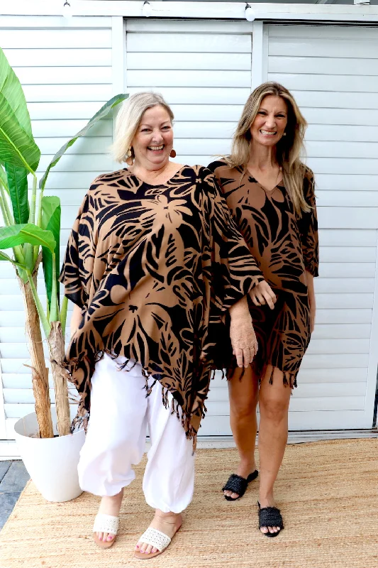 Short Kaftan With Tassels In Hibiscus Chocolate Rugged Women's Outdoor 
