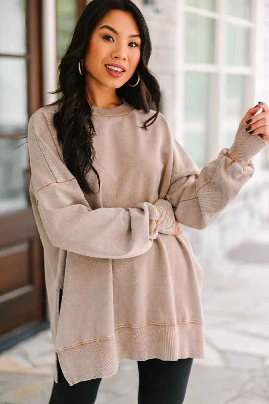 The Slouchy Taupe Brown Pullover Polished Women's Silk