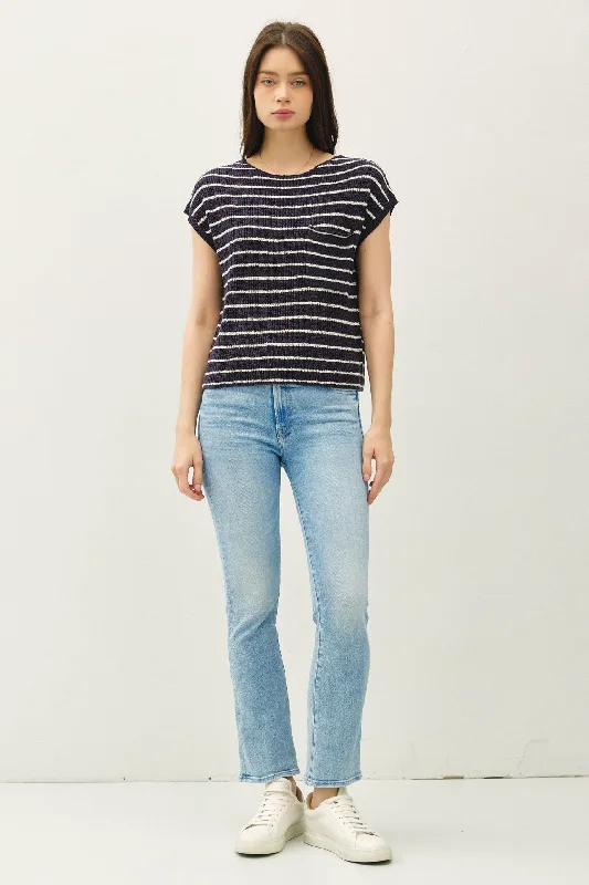 Teagan Cap Sleeve Striped Sweater in Navy Preppy Women's College