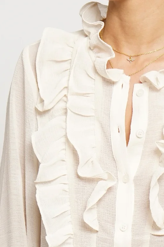 Tuxedo Ruffle Front Top Sharp Women's Italian