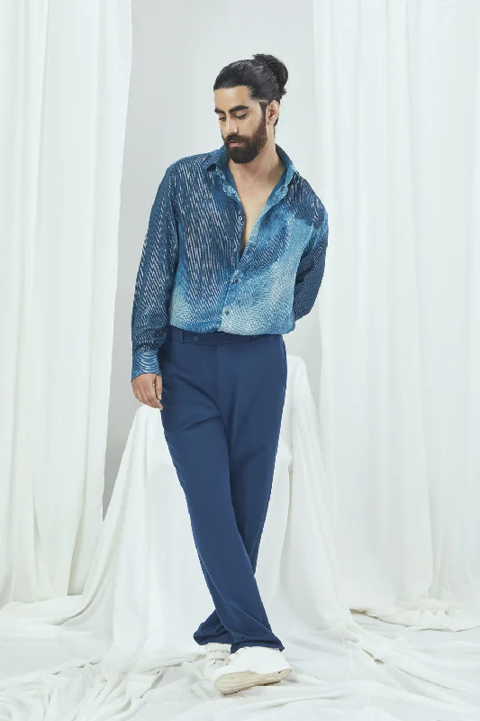 Jade Blue Lurex Blotch Printed Shirt with Lining Stylish Women's Tropical 