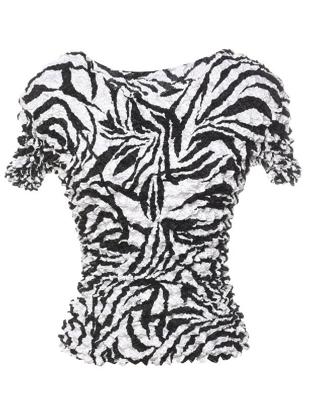 Smocked Abstract Printed Top - XS Casual Women's Japanese 