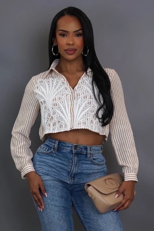 Casual Flirting Crop Top  - Beige Refined Women's Classic 