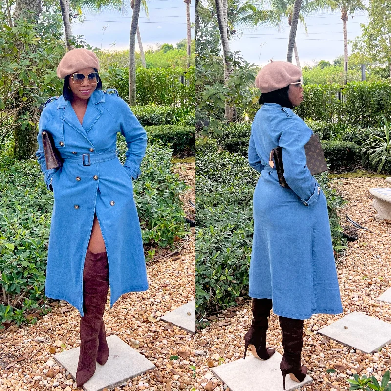 Jamille Denim Trench Coat Hip Women's Retro