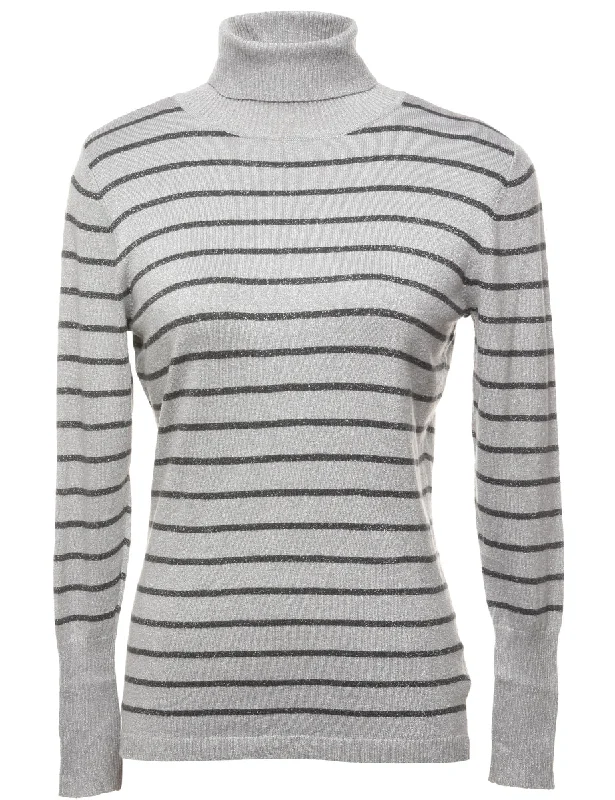 Striped Pattern Turtleneck Jumper - M Casual Women's Japanese 