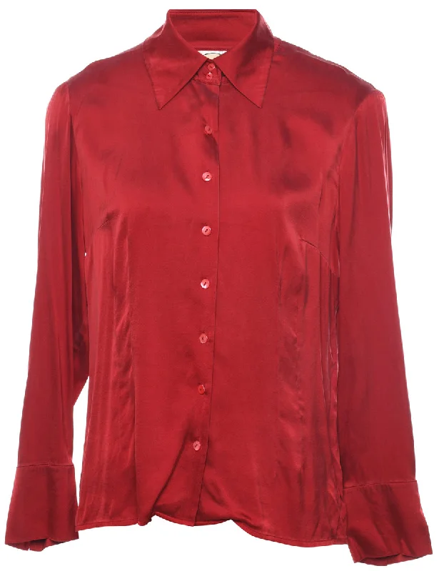Long Sleeved Maroon Silk Shirt - L Modern Women's 