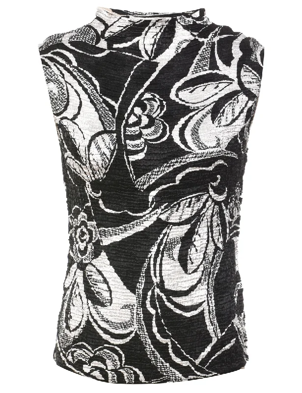 Crinkle Abstract Print Top - M Sleek Women's Metallic