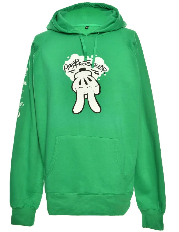 Green Printed Hoodie - L Laid - back Women's Vibe