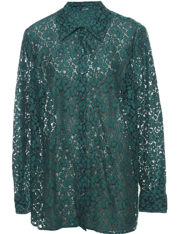 Dark Green Evening Shirt - L Dapper Women's Bow - adorned