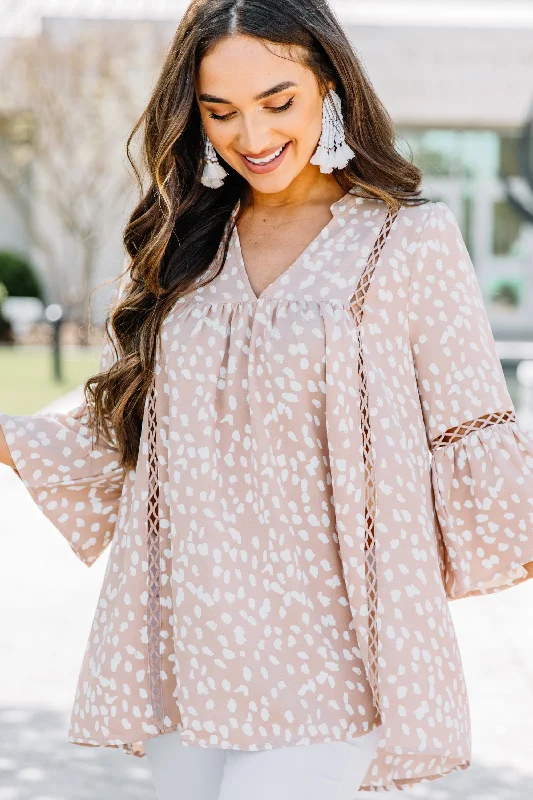 Happy Now Tan Brown Spotted Leopard Top Preppy Women's College