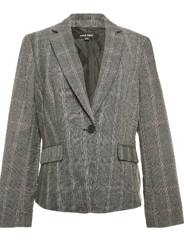 Checked Dark Grey & Purple Tailored Blazer - M Australian Beach