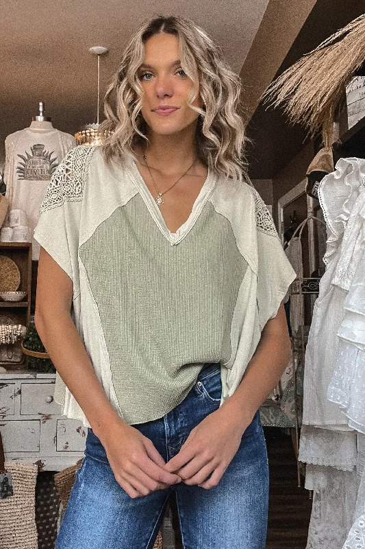 Pistachio Lace Accent Blouse Tough Women's Military - inspired