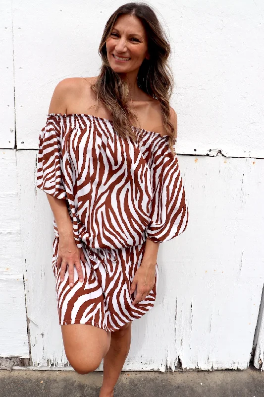Holiday Dreaming Short Beach Dress/Top In Zebra Chocolate Elegant Women's 