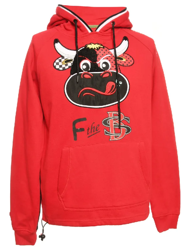 Red Embroidered Hooded Animal Sweatshirt - S Gym