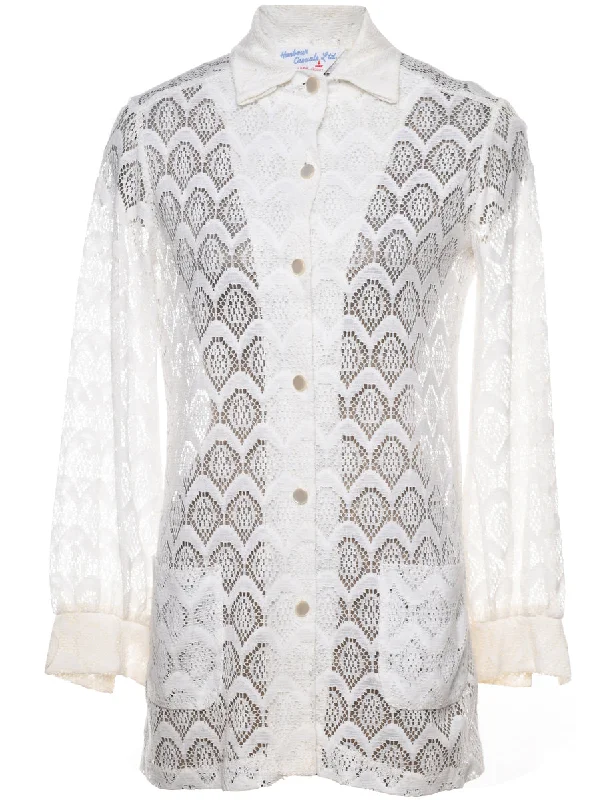 Classic White Lace Shirt - L Earthy Women's 