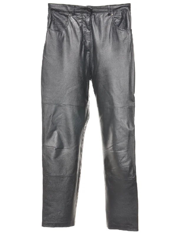 Black Leather Trousers - W30 L31 Luxurious Women's High -  end