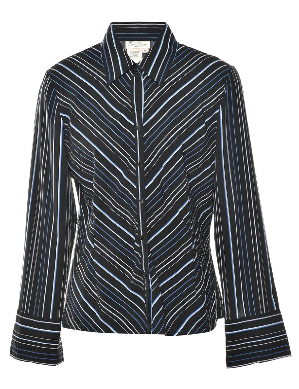 Black Striped Shirt - M Vintage Women's 1970S 