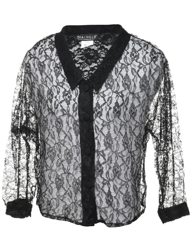 Black Lace Blouse - L Modern Women's 