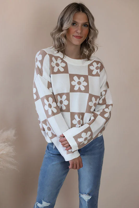 Daisy Check Sweater Practical Women's Quick - dry