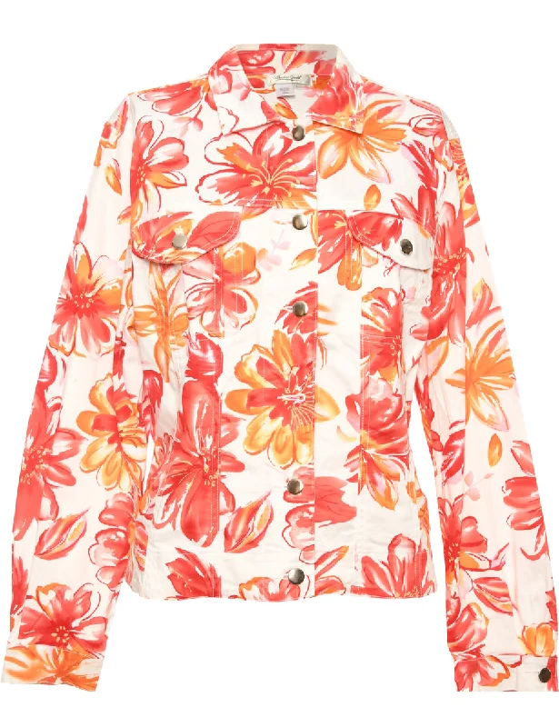 Floral White Jacket - M Trendy Women's Oversized