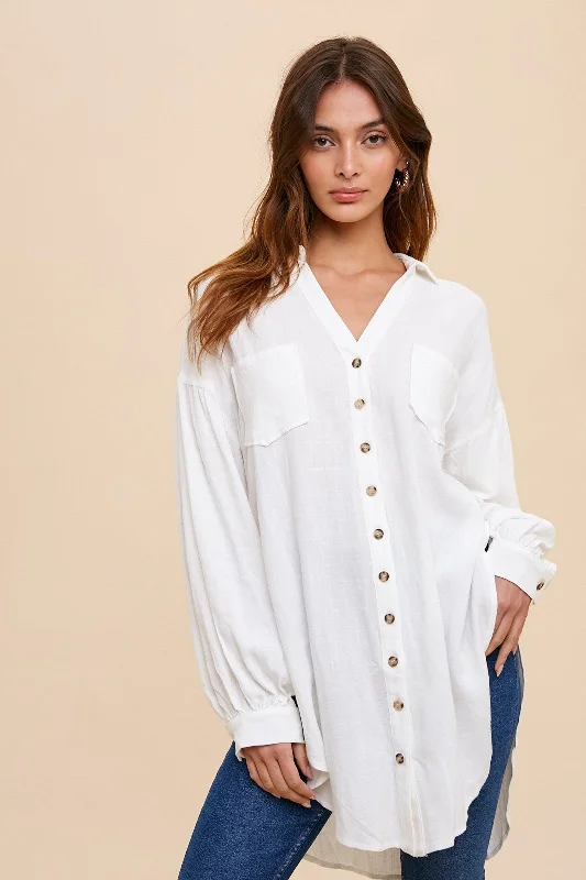 Lily White Linen Button-down Street