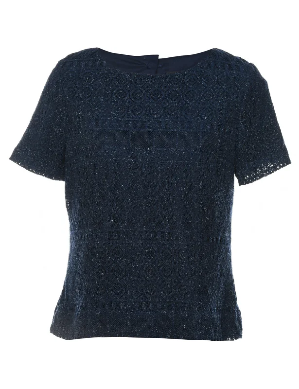 Navy Metallic Finish Lace Evening Top - M Youthful Women's Pop