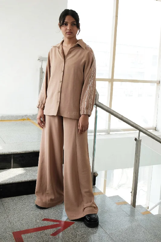 Beige Blush Cotton Lines Shirt Elegant Women's 