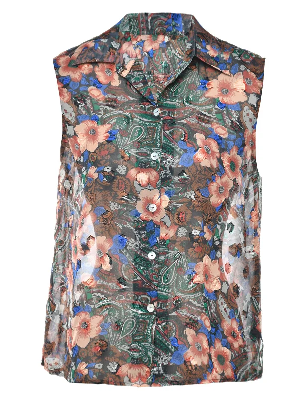 Sleeveless Floral Blouse - M Elegant Women's 